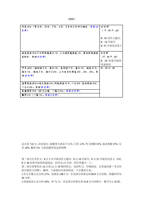 CET4考试题型及时间要求