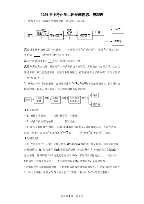 2024年中考化学二轮专题训练：流程题