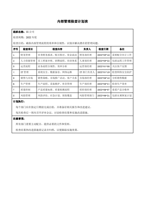 内部管理检查计划表