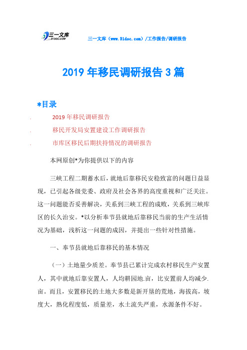 2019年移民调研报告3篇