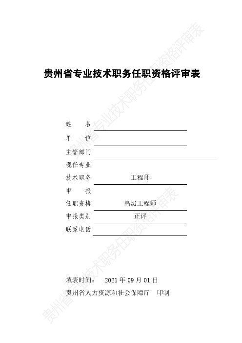 贵州省2021年专业技术职务任职资格评审表(模板)