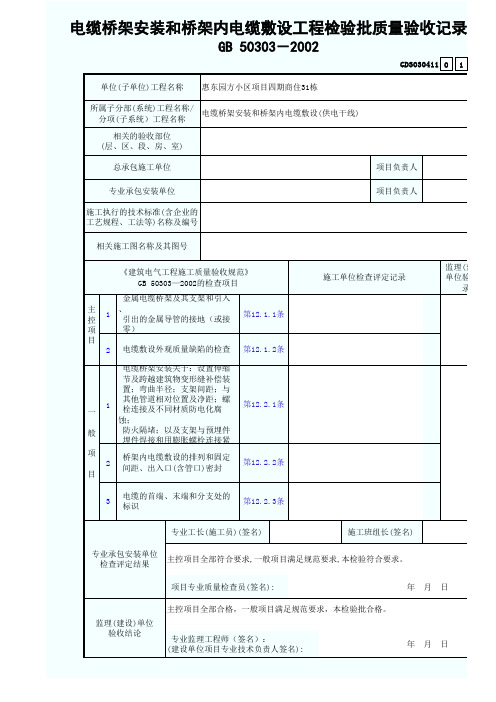 电缆桥架安装和桥架内电缆敷设工程检验批质量验收记录