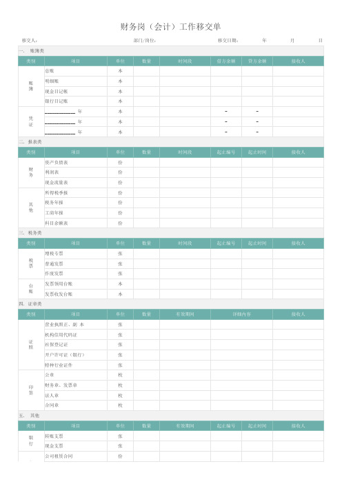 财务岗工作移交单Excel模板
