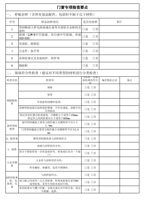 门窗专项检查表