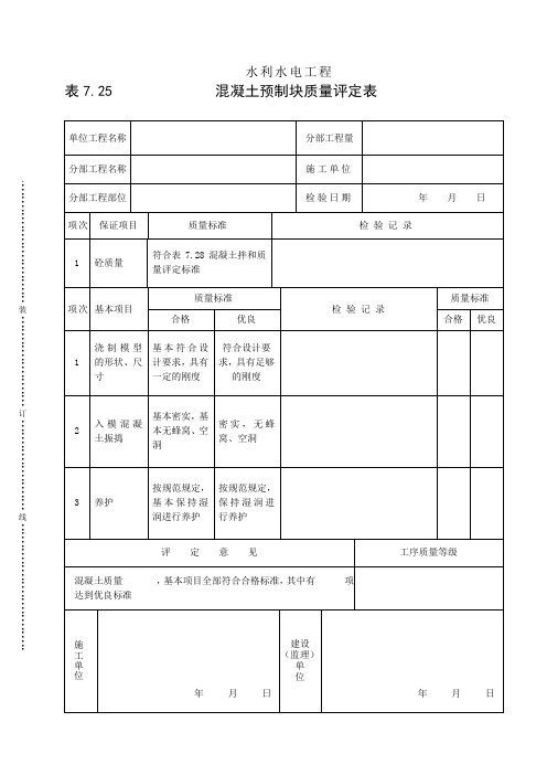 7.25混凝土预制块质量评定表