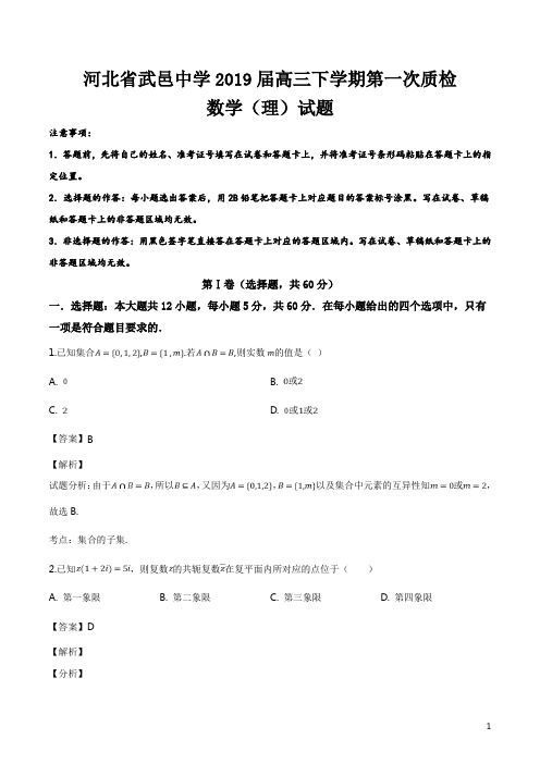 精品解析：【全国百强校】河北省武邑中学2019届高三下学期第一次质检数学(理)试题(解析版)