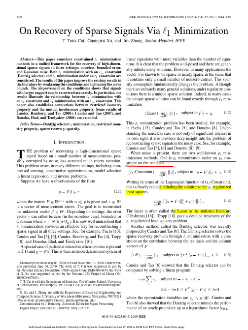 On Recovery of Sparse Signals Via Minimization