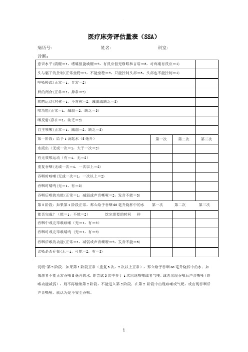 标准吞咽功能评估表(SSA)