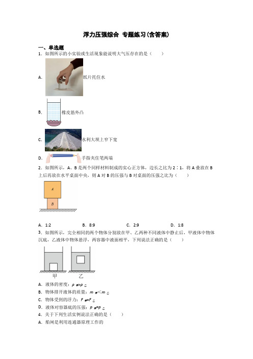 浮力压强综合 专题练习(含答案)