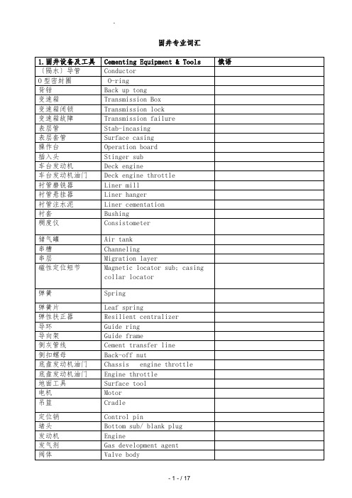 固井词汇整理