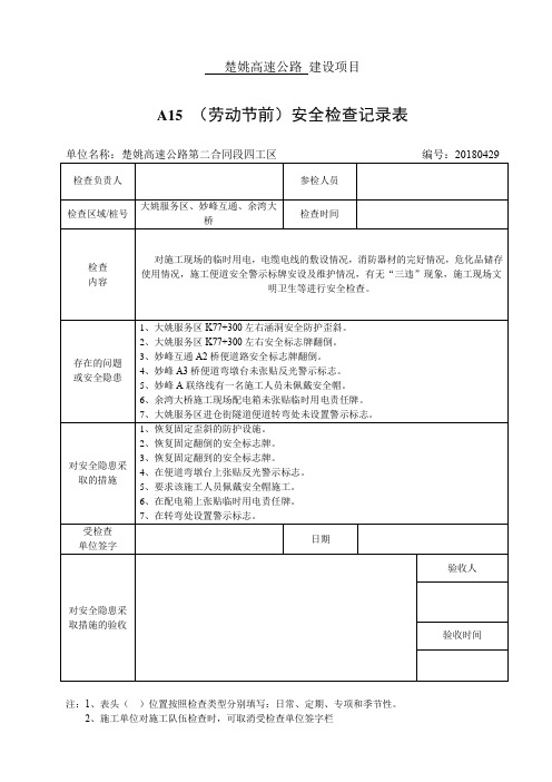 四工区—五一节前安全检查记录 