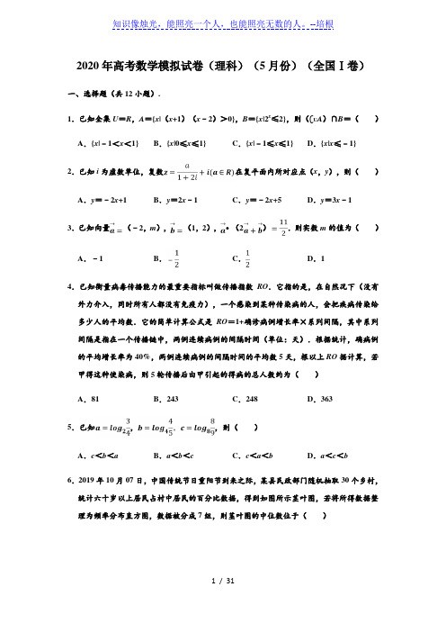 百校联盟2020届高三5月教育教学质量监测考试(全国Ⅰ卷)理科数学 (解析版)