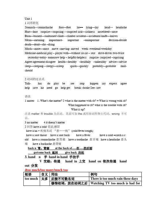 新目标英语8下一单元Unit-1-What’s-the-matter重点语法详解与重点短语