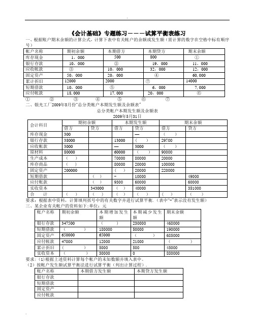 试算平衡表练习及答案