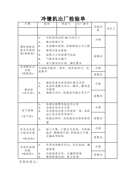 冷镦机出厂检验记录表