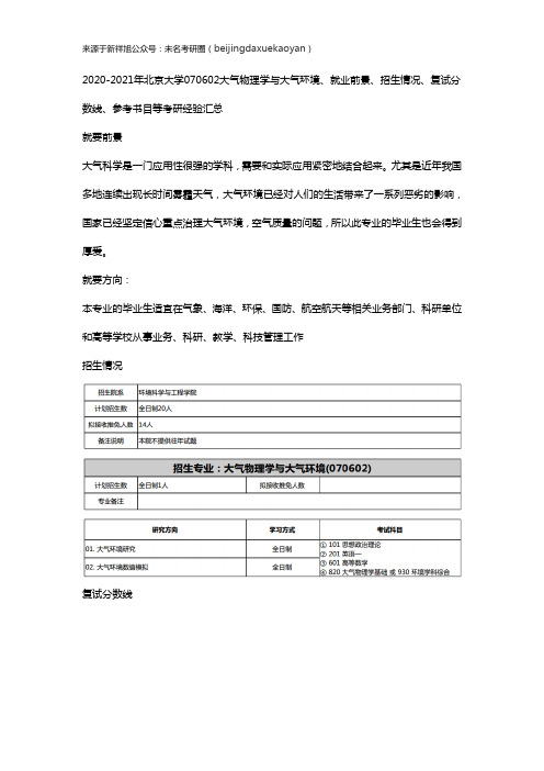 2020-2021年北京大学大气物理学与大气环境、就业前景、招生情况、复试分数线、参考书目等考研经验汇总