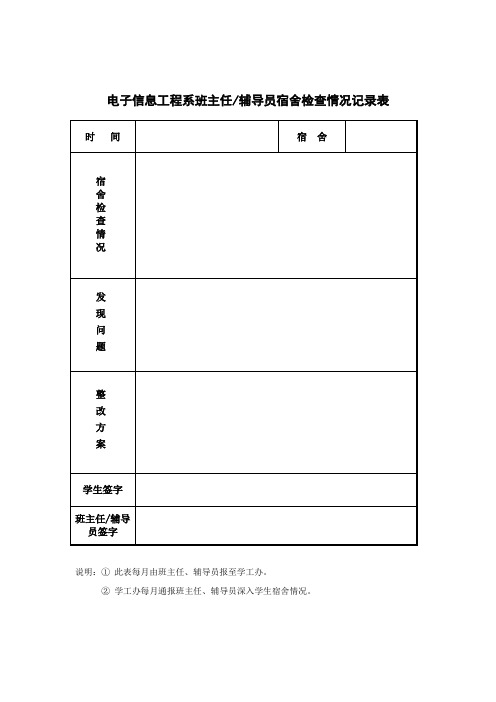 电子信息工程系班主任辅导员宿舍检查情况记录表