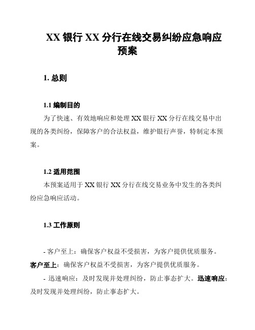 XX银行XX分行在线交易纠纷应急响应预案