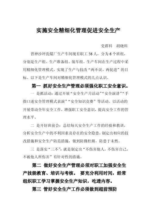 精细化管理促进安全生产精细化管理促进安全生产