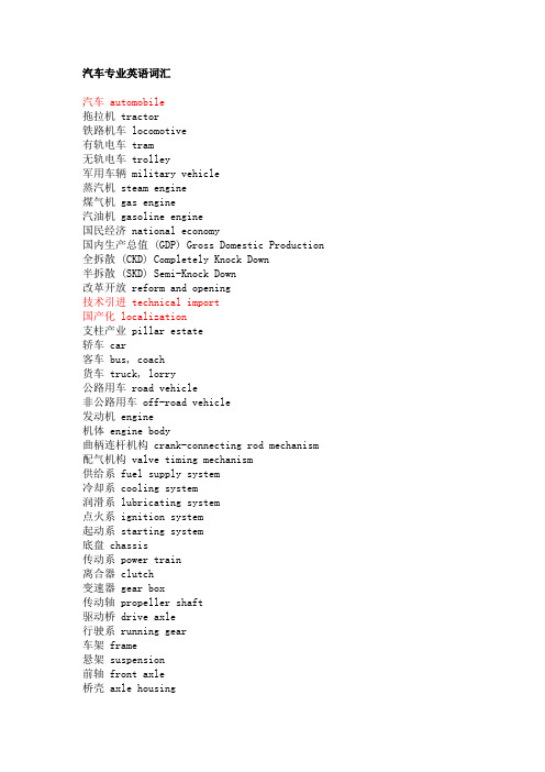 汽车专业英语词汇