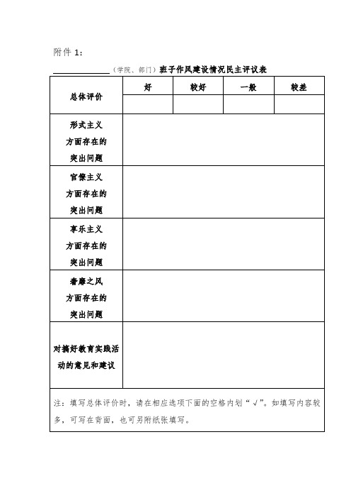 班子、领导作风建设情况民主评议表