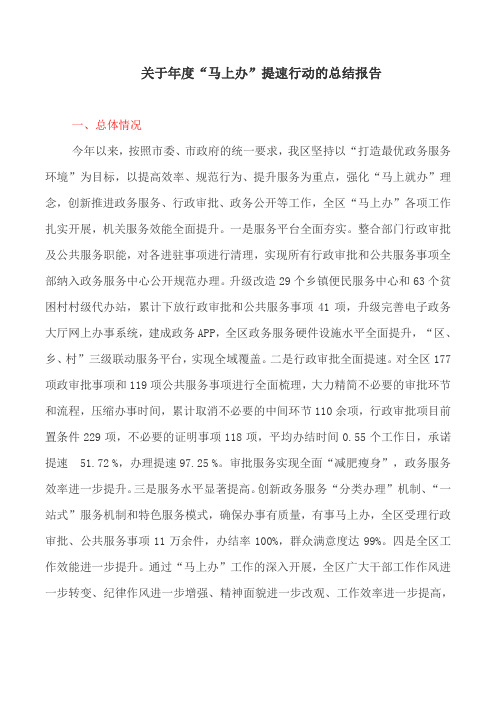 活动总结：关于年度“马上办”提速行动的总结报告