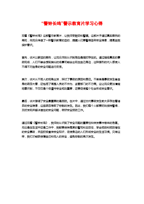 “警钟长鸣”警示教育片学习心得