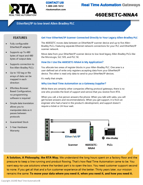 Real Time Automation 460ESETC EtherNet IP 扫描器适配器说明