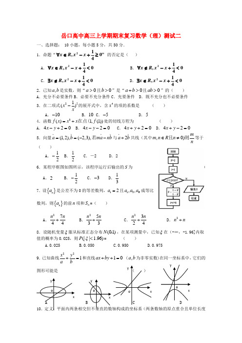 湖北省岳口高中高三数学上学期期末复习测试2 理.doc