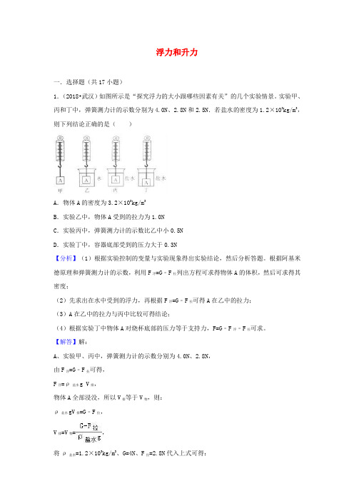 2018中考物理试题分类汇编专题   浮力和升力含解析