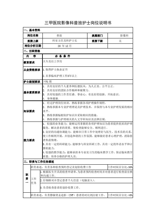 三甲医院影像科普放护士岗位说明书