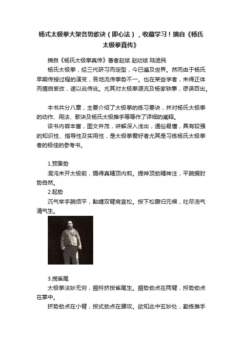 杨式太极拳大架各势歌诀（即心法），收藏学习！摘自《杨氏太极拳真传》