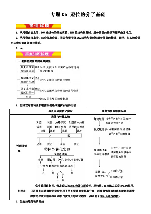 专题05 遗传的分子基础(教学案)-2019年高考生物二轮复习精品资料(解析版)Word版含解析