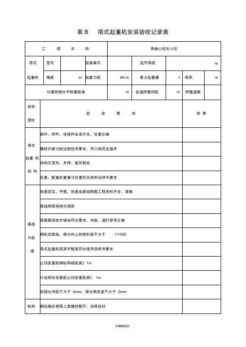 塔式起重机安装验收记录表(联合验收)