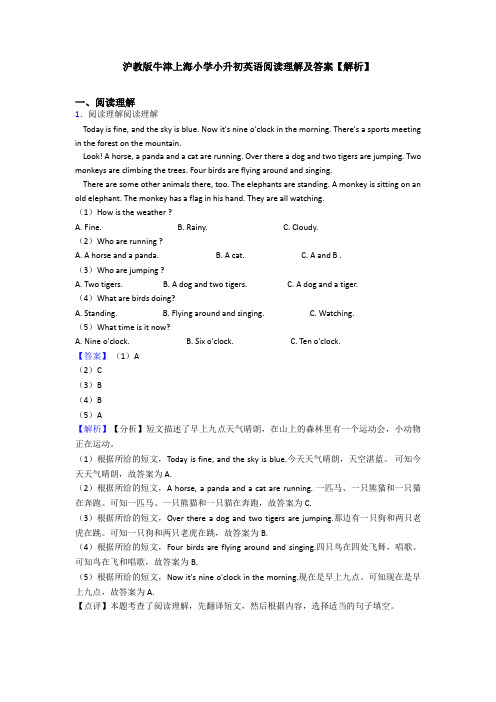 沪教版牛津上海小学小升初英语阅读理解及答案【解析】 (24)