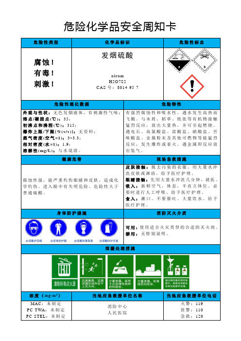 发烟硫酸-危险化学品安全周知卡