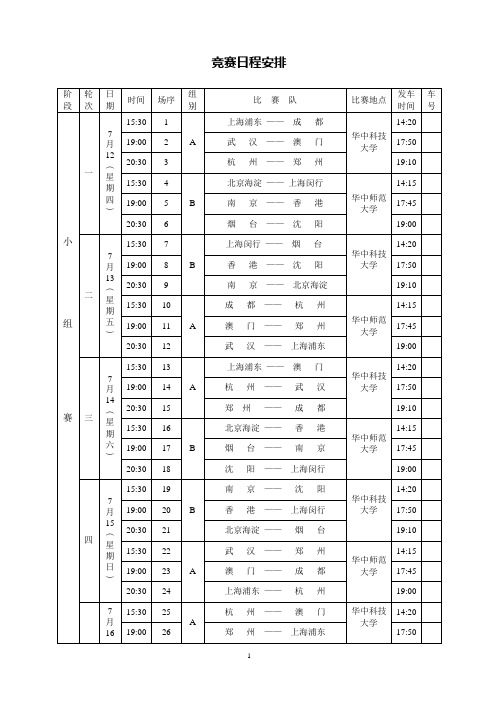 竞赛日程安排