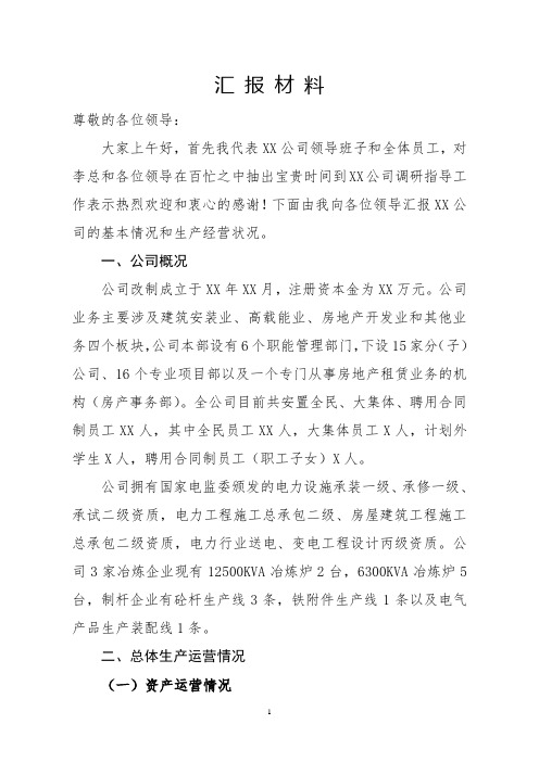 总经理汇报材料
