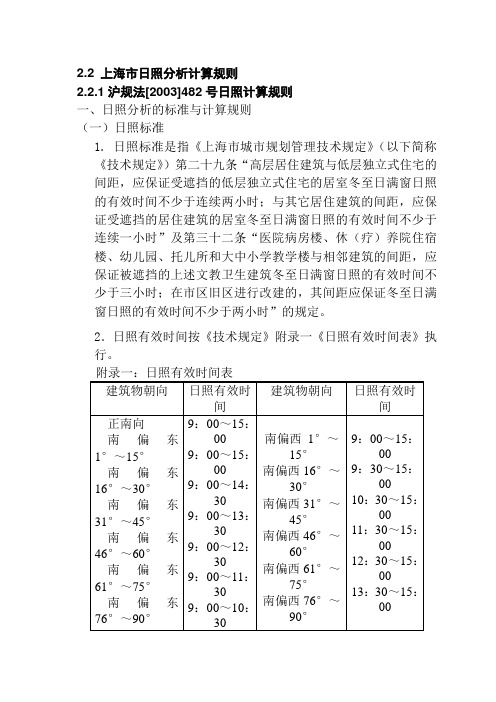 上海市日照分析计算规则