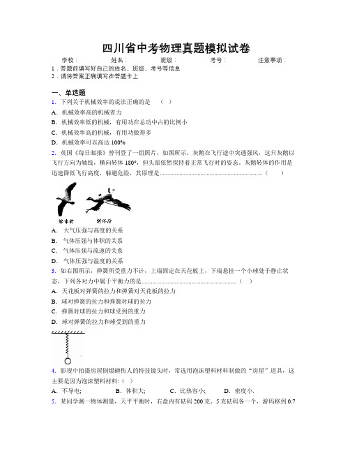 四川省中考物理真题模拟试卷附解析