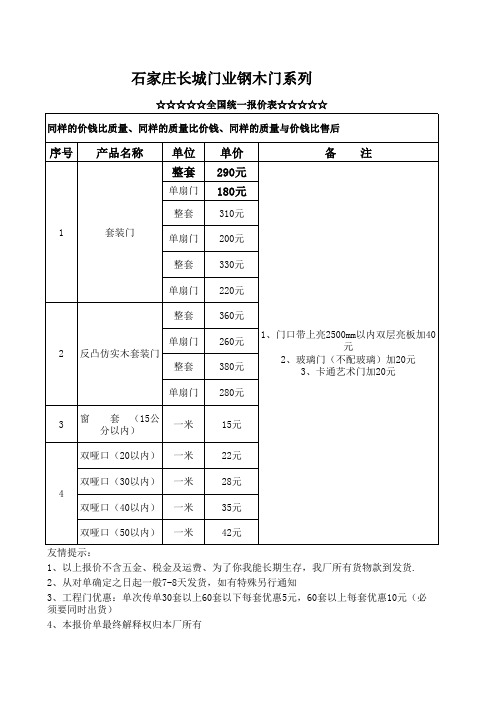 钢木门价格表