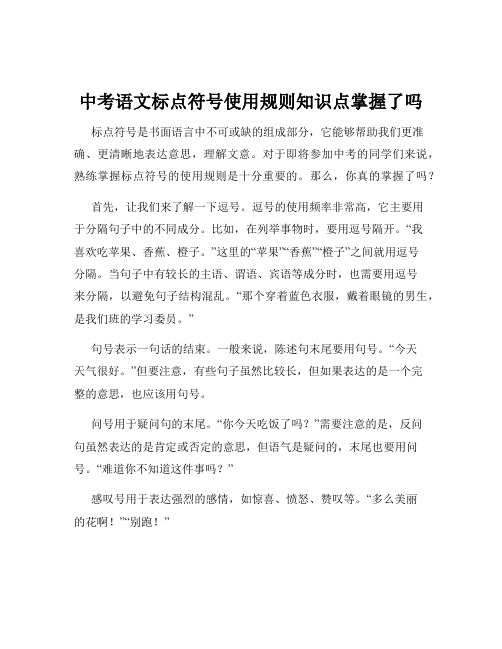 中考语文标点符号使用规则知识点掌握了吗