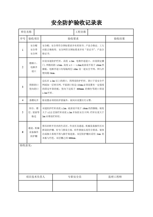 安全临边防护验收表