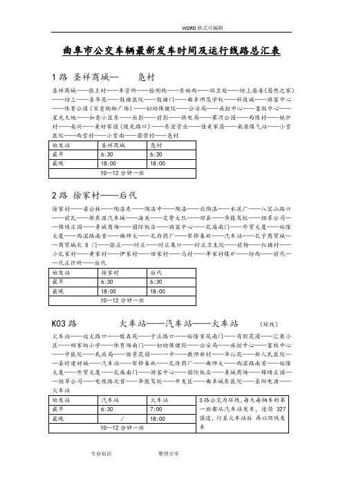 曲阜公交车辆最新线路和发车时间汇总表