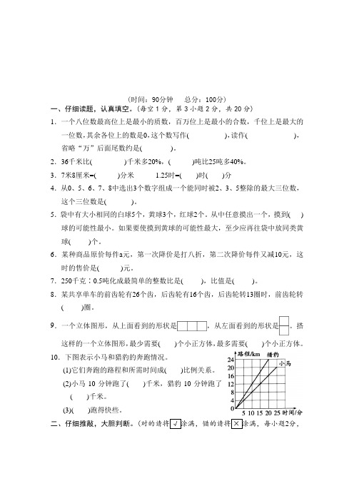 人教版六年级小升初数学模拟试卷(含答案解析)