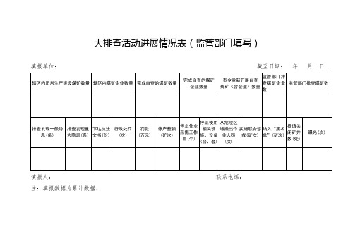 大排查活动进展情况表(监管部门填写)