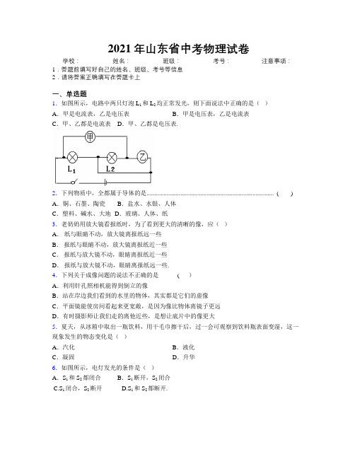 2021年山东省中考物理试卷附解析