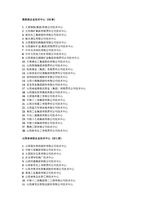 2018年山西省企业技术中心名单