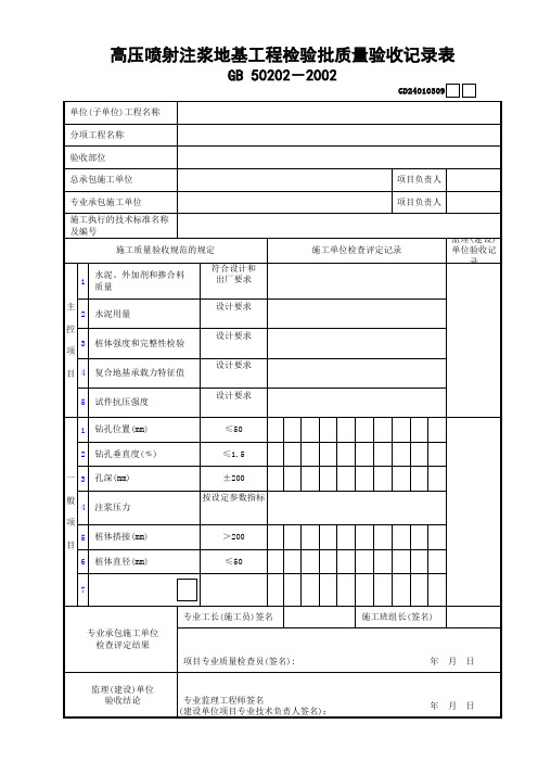 【工程常用表格】高压喷射注浆地基工程检验批质量验收记录表