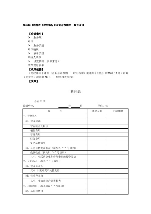 利润表(适用执行企业会计准则的一般企业)